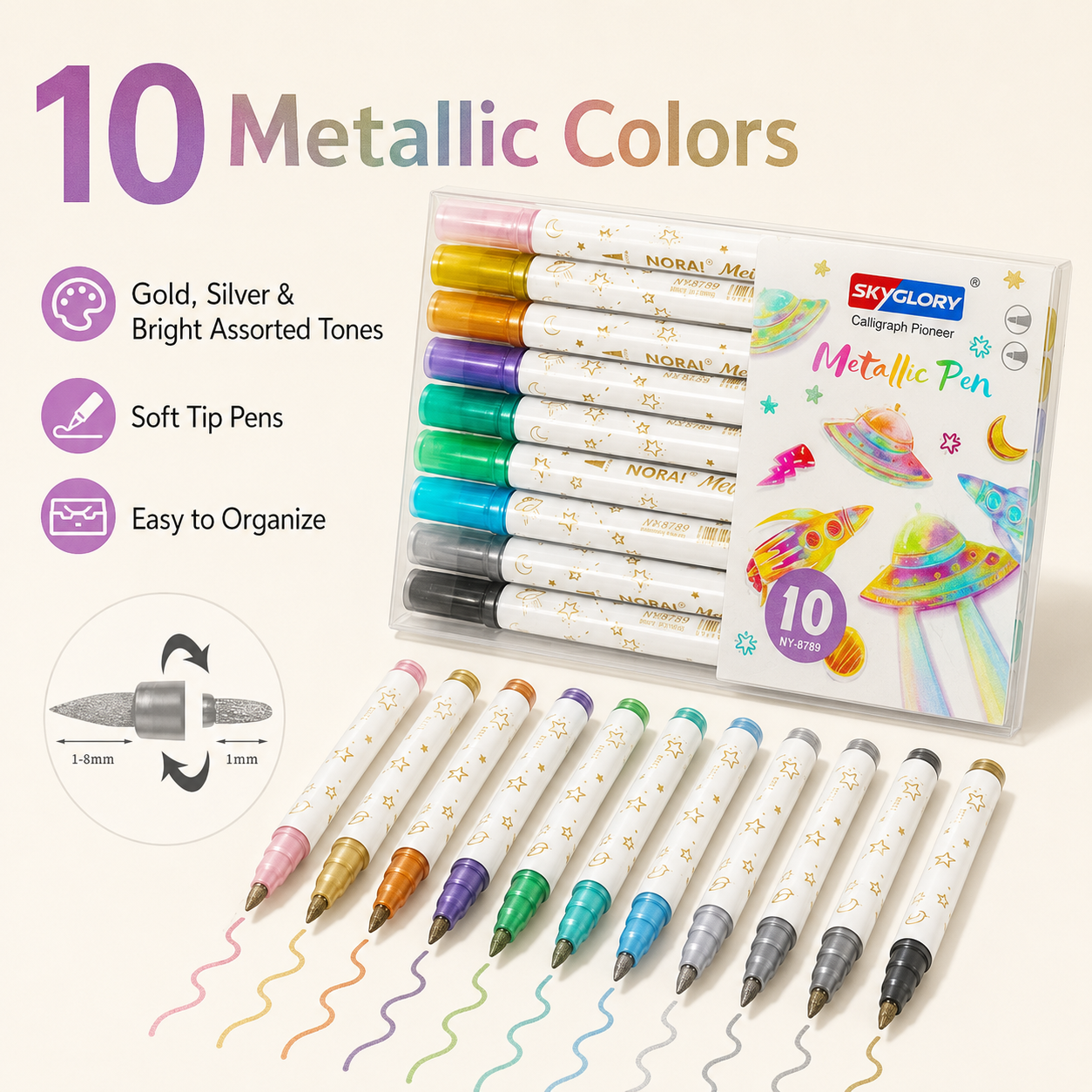 10-Color Fluorescent Highlighters