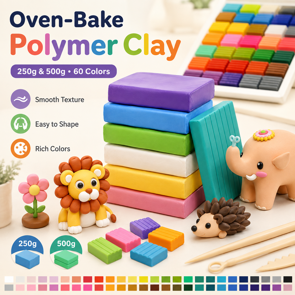 Polymer Clay for Sculpting & Crafts – Oven-Bake, 250g / 500g, Multiple Colors