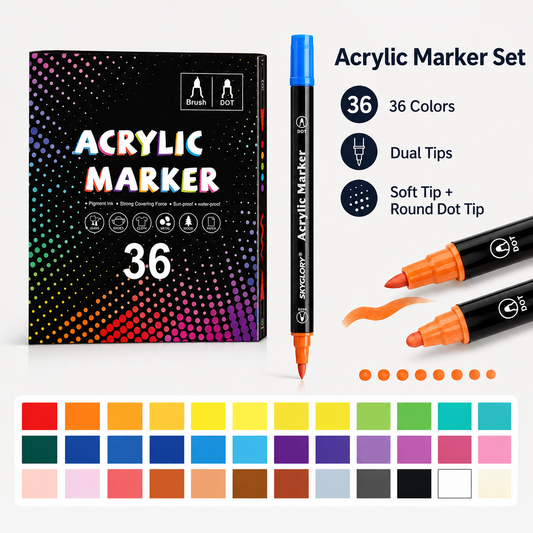 36-Color Dual-Tip Acrylic Marker Set