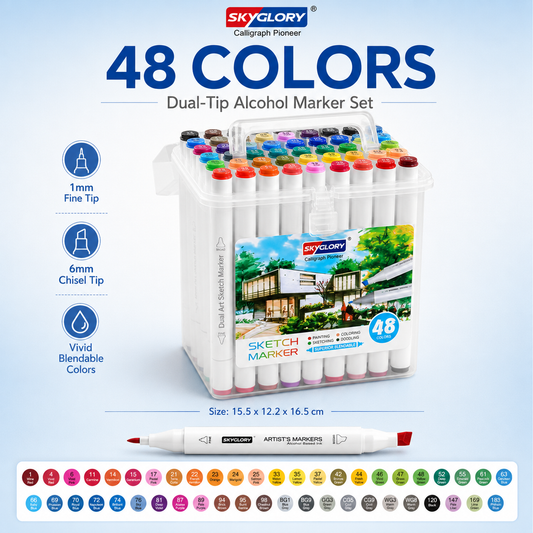 Skyglory Dual-Tip Alcohol Marker Sets – 36 / 48 / 60 / 80 Colors