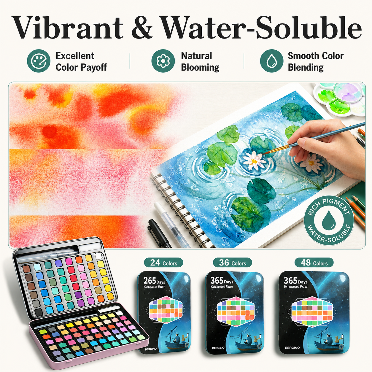 Solid Watercolor Paint Set – 24 / 36 / 48 / 60 Colors