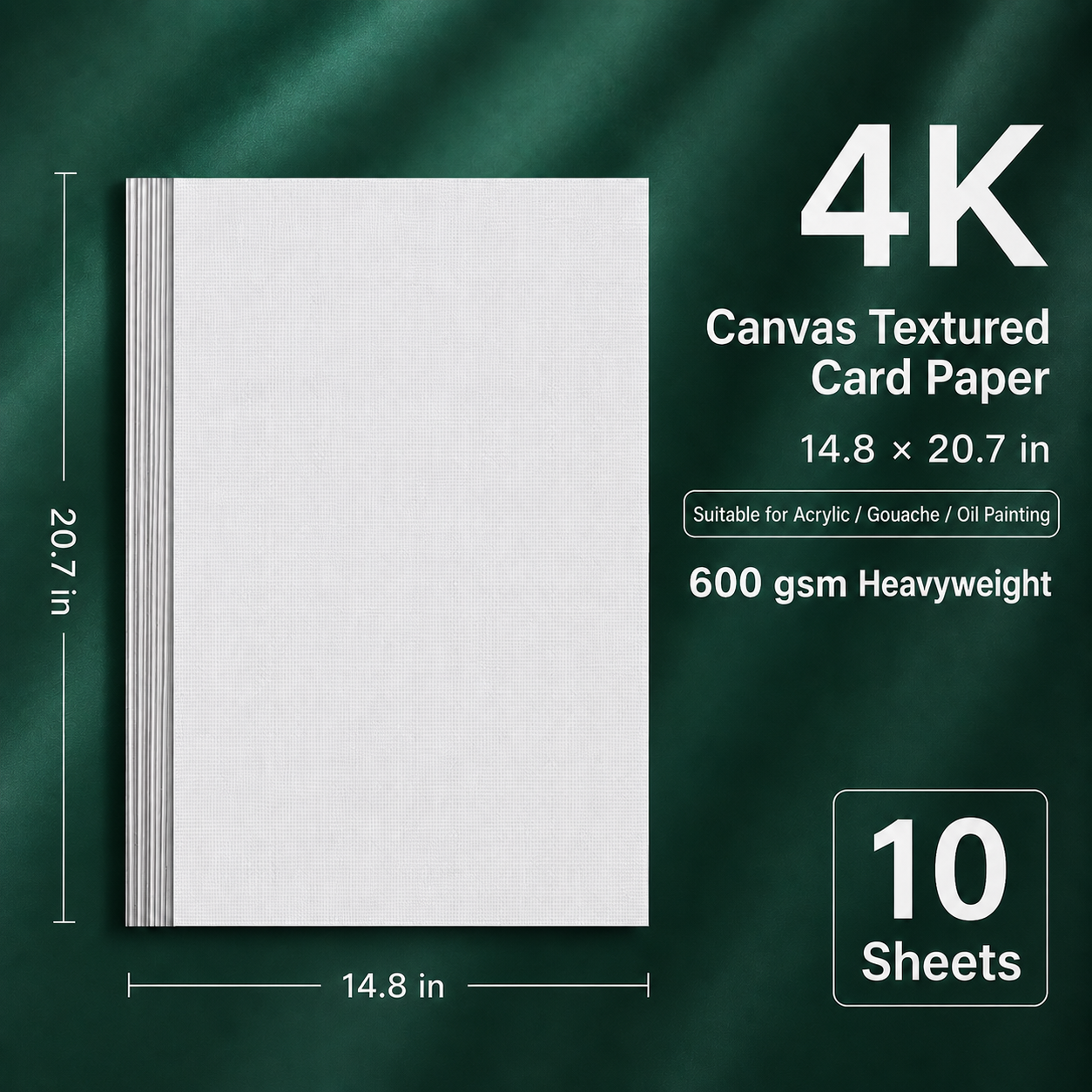 600gsm Canvas-Texture Acrylic & Gouache Painting Paper — 10 Sheets